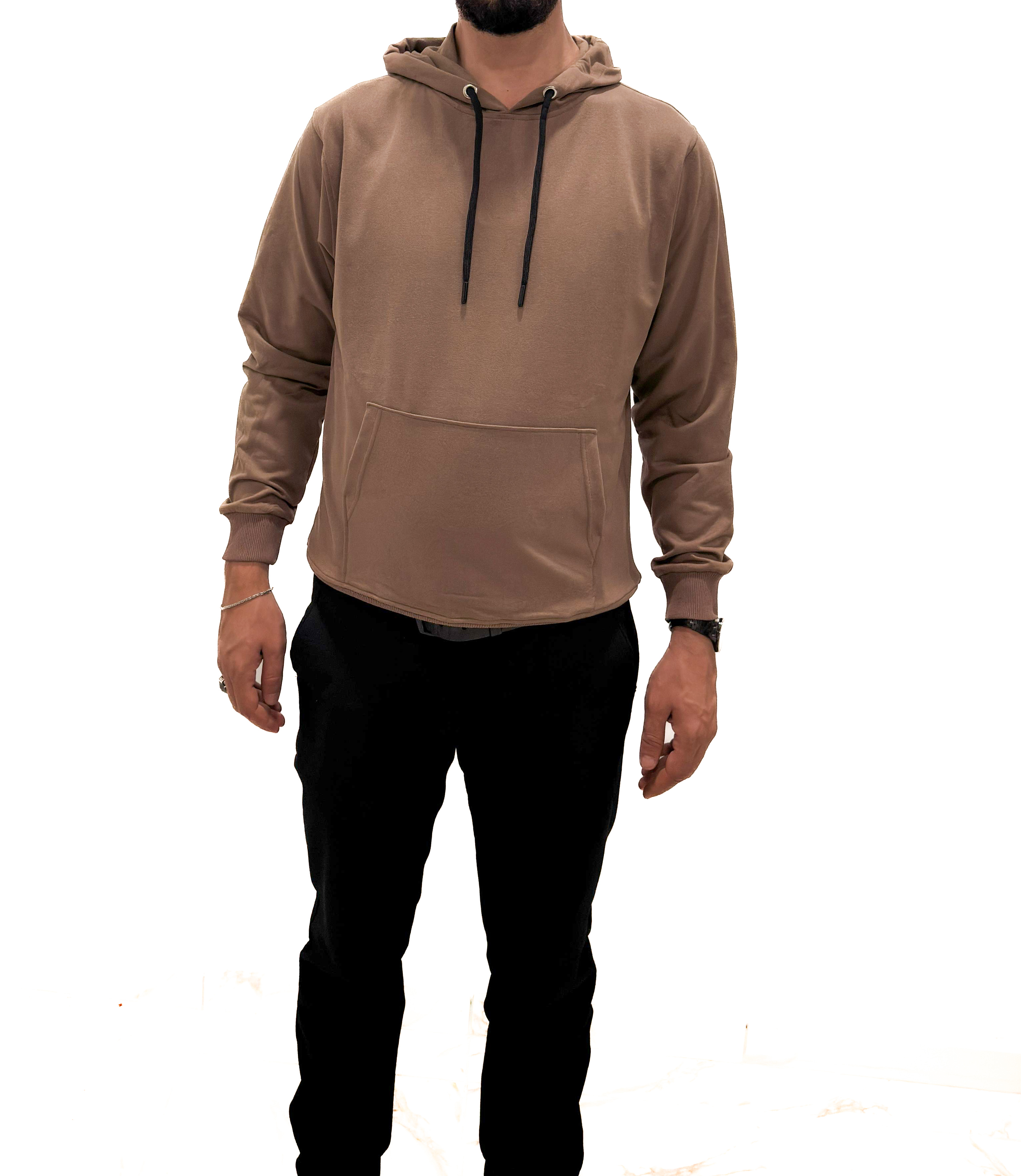 UniSex Bay ve Bayan Kapşonlu Sweatshirt Kahverengi