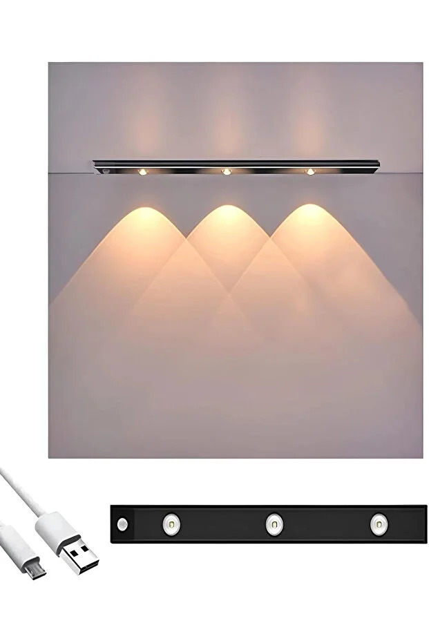 Sensörlü Şarjlı Mıknatıslı 3 Farklı Işık Renkli Dimmerli 40cm Siyah