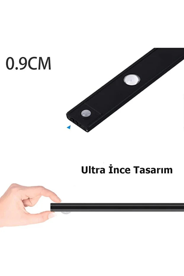 Sensörlü Şarjlı Mıknatıslı 3 Farklı Işık Renkli Dimmerli 40cm Siyah