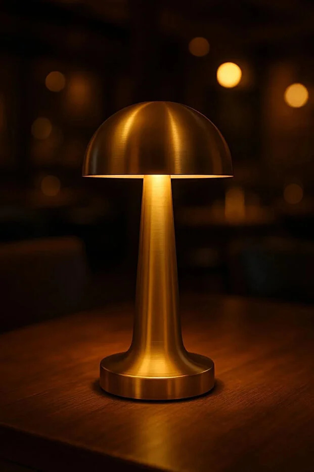 3 Işık Renkli Şarjlı Dim Edilebilir Masa Lambası ALTIN RENK Gold Kasa