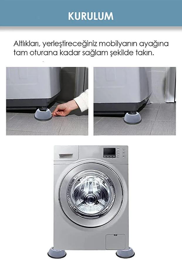 Beyaz Eşya Ayağı 4 Adet Titreşim Önleyici Çamaşır Bulaşık Makinası Buzdolabı Yükseltici Stoper