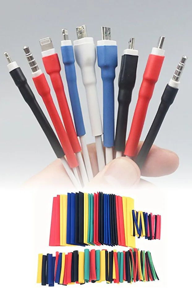  Isıyla Daralan 164 Parça Makaron Kablo Tamir Yalıtım Seti-ıphone Şarj Kablo Koruyucu