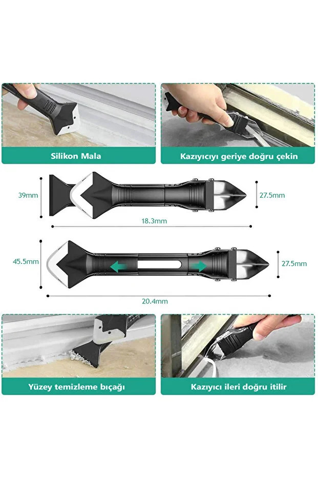 3'ü 1 Arada Fayans Derz Dolgu Kazıyıcı Sıyırıcı Silikon Sökücü Ve Uygulayıcı Aparat Çok Amaçlı Bıçak