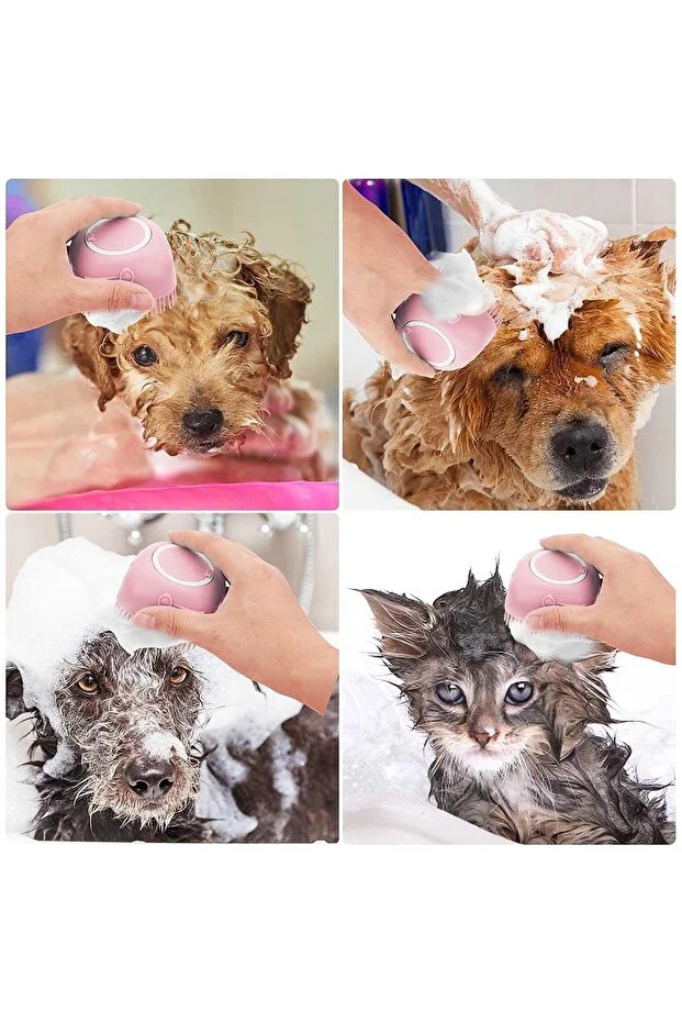 Şampuan Hazneli Kedi Köpek Yıkama Banyo Fırçası - Pratik Ve Kolay Temizlik | Evcil Hayvan Bakımı