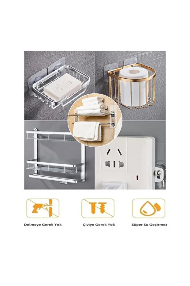 4 Adet Süper Güçlü Çerçeve Askısı Pin Delgisiz Vidalı Tırnak Kanca Yapışkanlı Raf Tutucu Askı