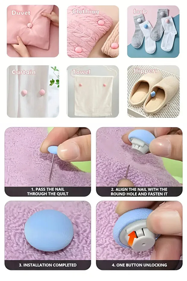Mantar Yorgan Tutucu Klips Seti - Dayanıklı ve Estetik Çözüm Yorgan Kılıfı Düzenleyici