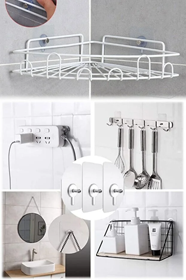 4 Adet Süper Güçlü Çerçeve Askısı Pin Delgisiz Vidalı Tırnak Kanca Yapışkanlı Raf Tutucu Askı