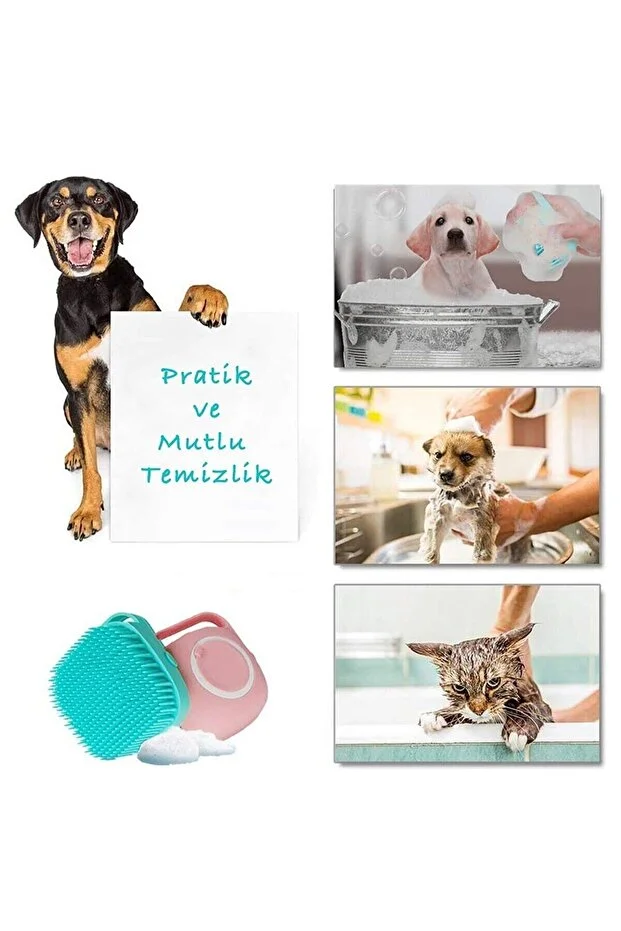 Şampuan Hazneli Kedi Köpek Yıkama Banyo Fırçası - Pratik Ve Kolay Temizlik | Evcil Hayvan Bakımı