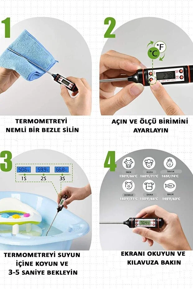 Gıda Et Su Süt Sıcaklık Ölçer Termometresi Yiyecek Sıvı Gıda Isı Ölçüm Pasta Malzemeleri