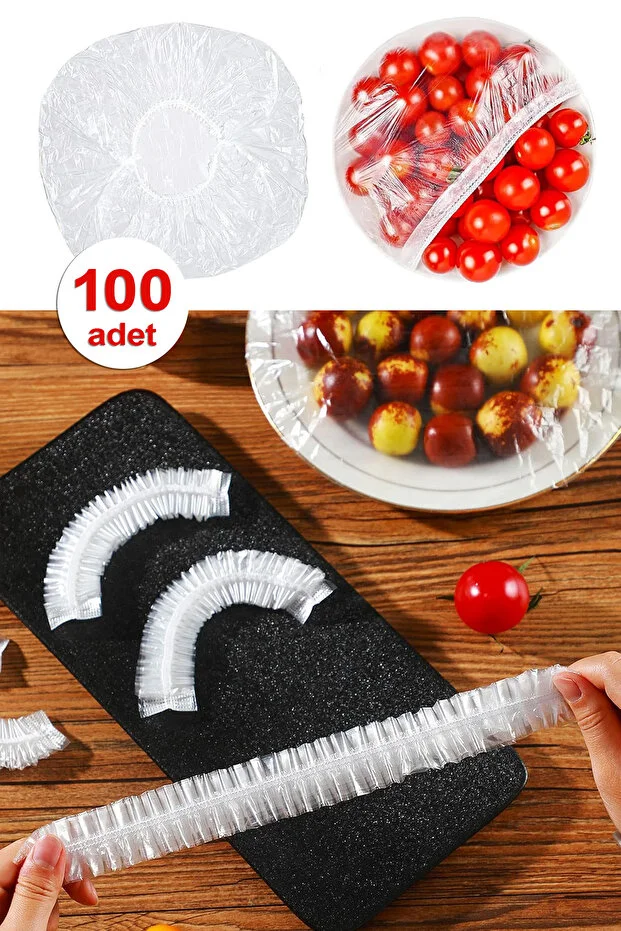 100 Adet Lastikli Pratik Tazeliği Koruyan Tencere ve Tabak Bonesi Çok Amaçlı Kapak Gıda Bonesi