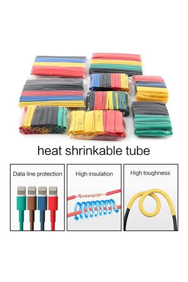  Isıyla Daralan 164 Parça Makaron Kablo Tamir Yalıtım Seti-ıphone Şarj Kablo Koruyucu