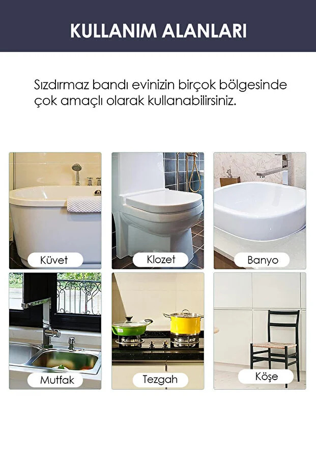 (4 ADET) 3.2M Banyo Küvet Mutfak Lavabo Su Sızdırmaz Bant Su Geçirmez Kenar Bandı Sızdırmazlık Tamir Beyaz