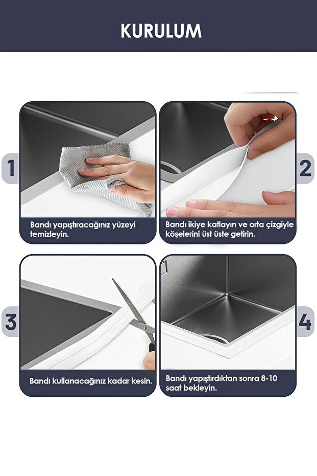 (4 ADET) 3.2M Banyo Küvet Mutfak Lavabo Su Sızdırmaz Bant Su Geçirmez Kenar Bandı Sızdırmazlık Tamir Beyaz