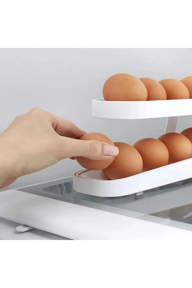 2 Katlı Otomatik Yumurta Standı Yumurtalık Rafı Saklama Kabı Buzdolabı Organizeri