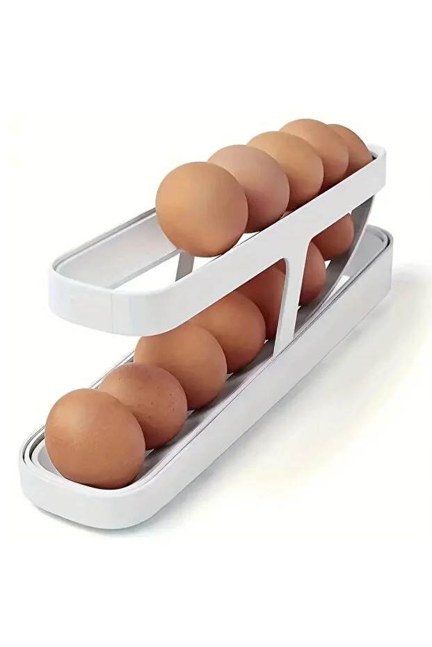 2 Katlı Otomatik Yumurta Standı Yumurtalık Rafı Saklama Kabı Buzdolabı Organizeri