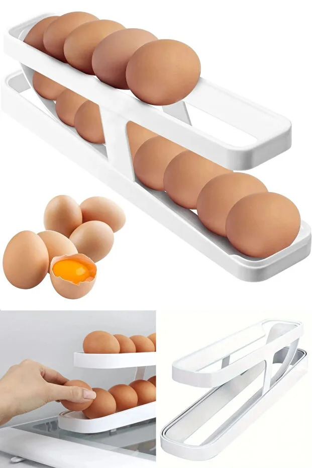 2 Katlı Otomatik Yumurta Standı Yumurtalık Rafı Saklama Kabı Buzdolabı Organizeri