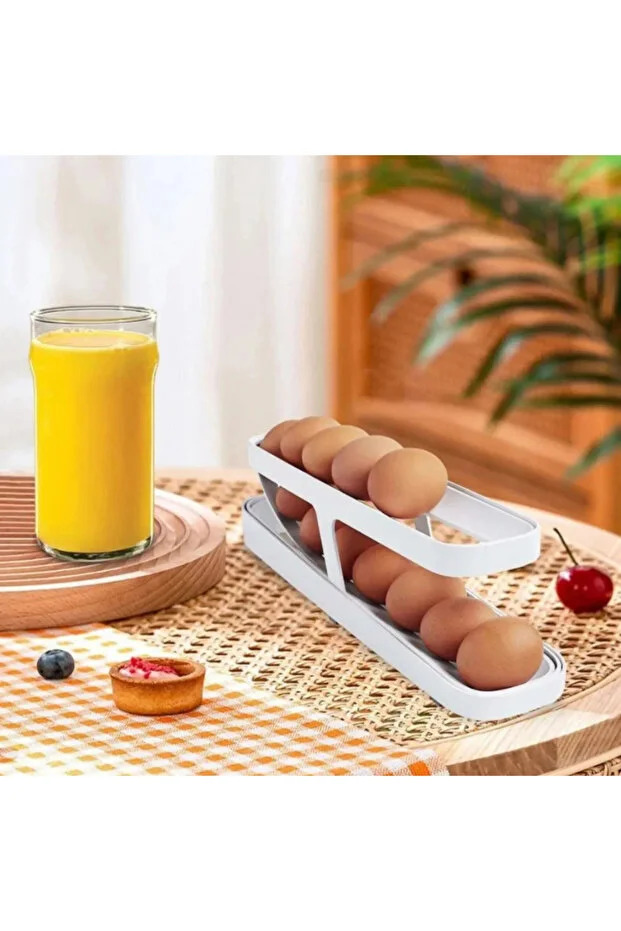 2 Katlı Otomatik Yumurta Standı Yumurtalık Rafı Saklama Kabı Buzdolabı Organizeri