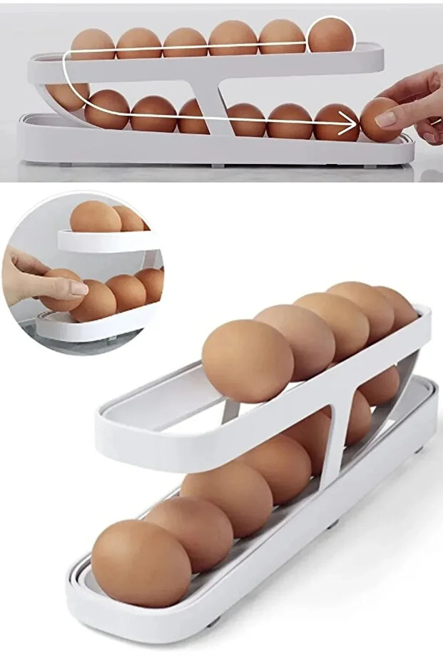 2 Katlı Otomatik Yumurta Standı Yumurtalık Rafı Saklama Kabı Buzdolabı Organizeri